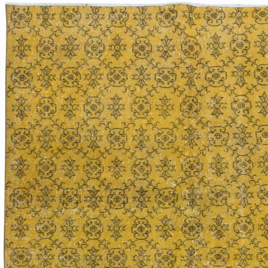 Modern Handmade Turkish Sparta Wool Area Rug with Brown Florals & Yellow Background