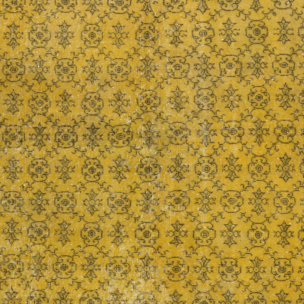 Modern Handmade Turkish Wool Area Rug with Brown Florals & Yellow Background