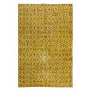 Modern Handmade Turkish Wool Area Rug with Brown Florals & Yellow Background