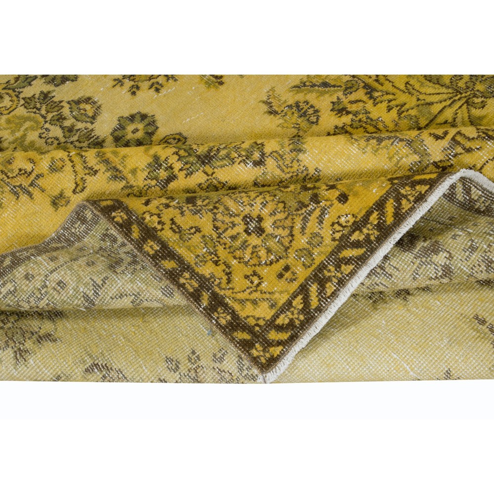 Contemporary Handmade Turkish Rug with Floral Garden Design & Yellow Background