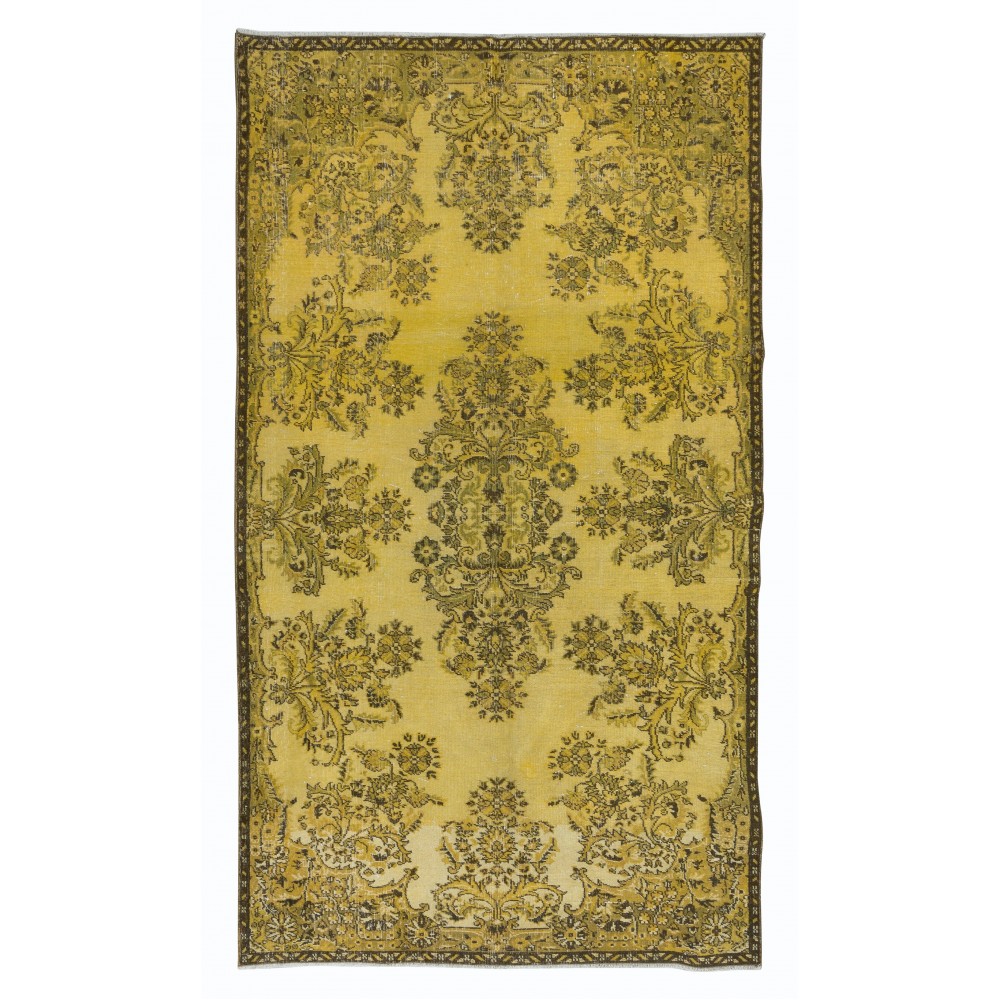 Contemporary Handmade Turkish Rug with Floral Garden Design & Yellow Background