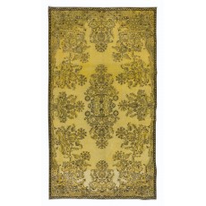 Contemporary Handmade Turkish Rug with Floral Garden Design & Yellow Background