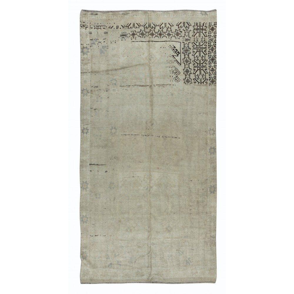 Vintage Turkish Wool Rug in Beige, Hand Knotted Oushak Rug