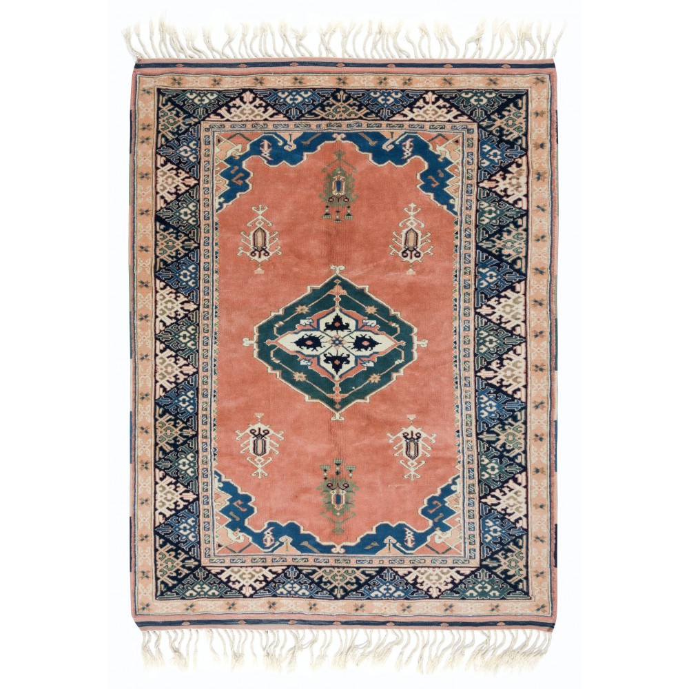 Modern Handmade Rug with Medallion, Turkish Carpet with Fringe, 100% Wool