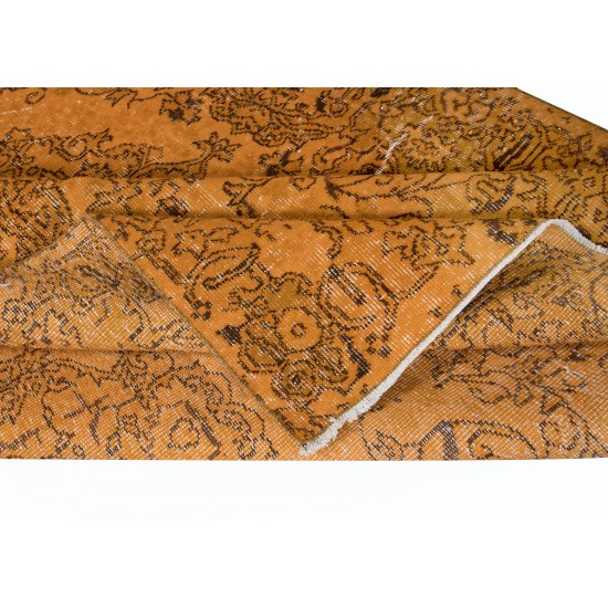 Handmade Orange Area Rug from Turkey, Modern Medallion Design Wool Carpet