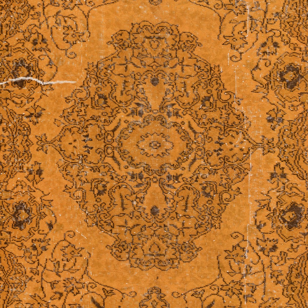 Handmade Orange Area Rug from Turkey, Modern Medallion Design Wool Carpet