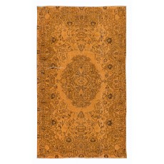 Handmade Orange Area Rug from Turkey, Modern Medallion Design Wool Carpet