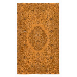 Handmade Orange Area Rug from Turkey, Modern Medallion Design Wool Carpet