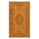 Handmade Orange Area Rug from Turkey, Modern Medallion Design Wool Carpet