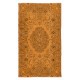 Handmade Orange Area Rug from Turkey, Modern Medallion Design Wool Carpet