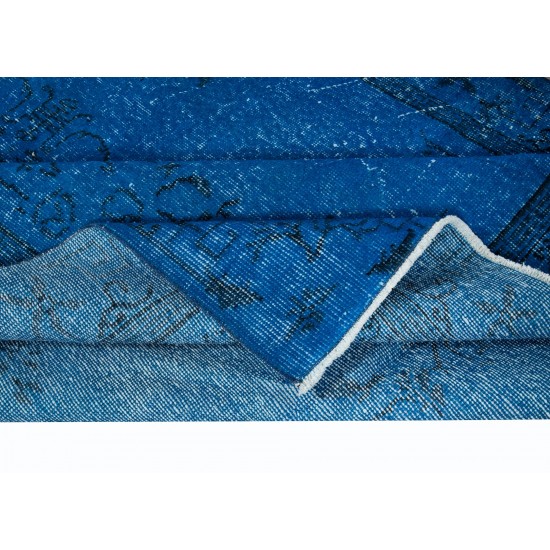 Modern Blue Area Rug with Art Deco Chinese Design, Hand-Knotted in Turkey