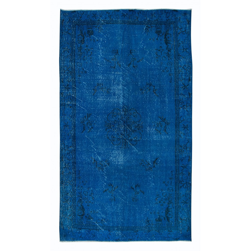 Modern Blue Area Rug with Art Deco Chinese Design, Hand-Knotted in Turkey