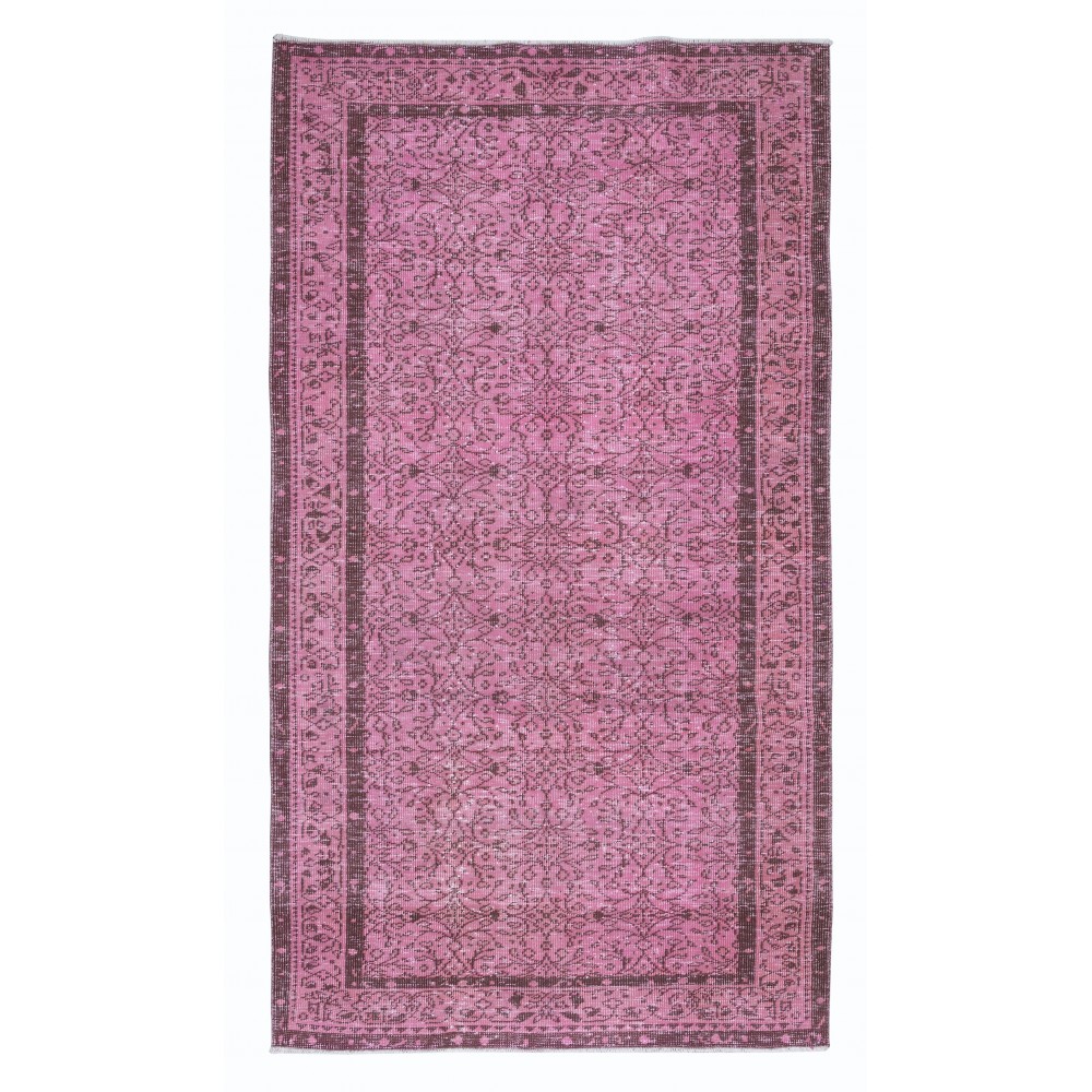 Hand-Made Turkish Area Rug in Light Pink, Modern Wool and Cotton Carpet