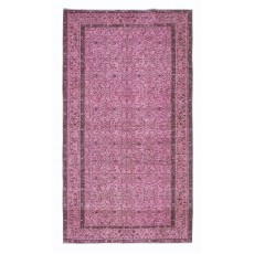 Vintage Handmade Turkish Wool Area Rug redyed in Pink Color for contemporary interiors