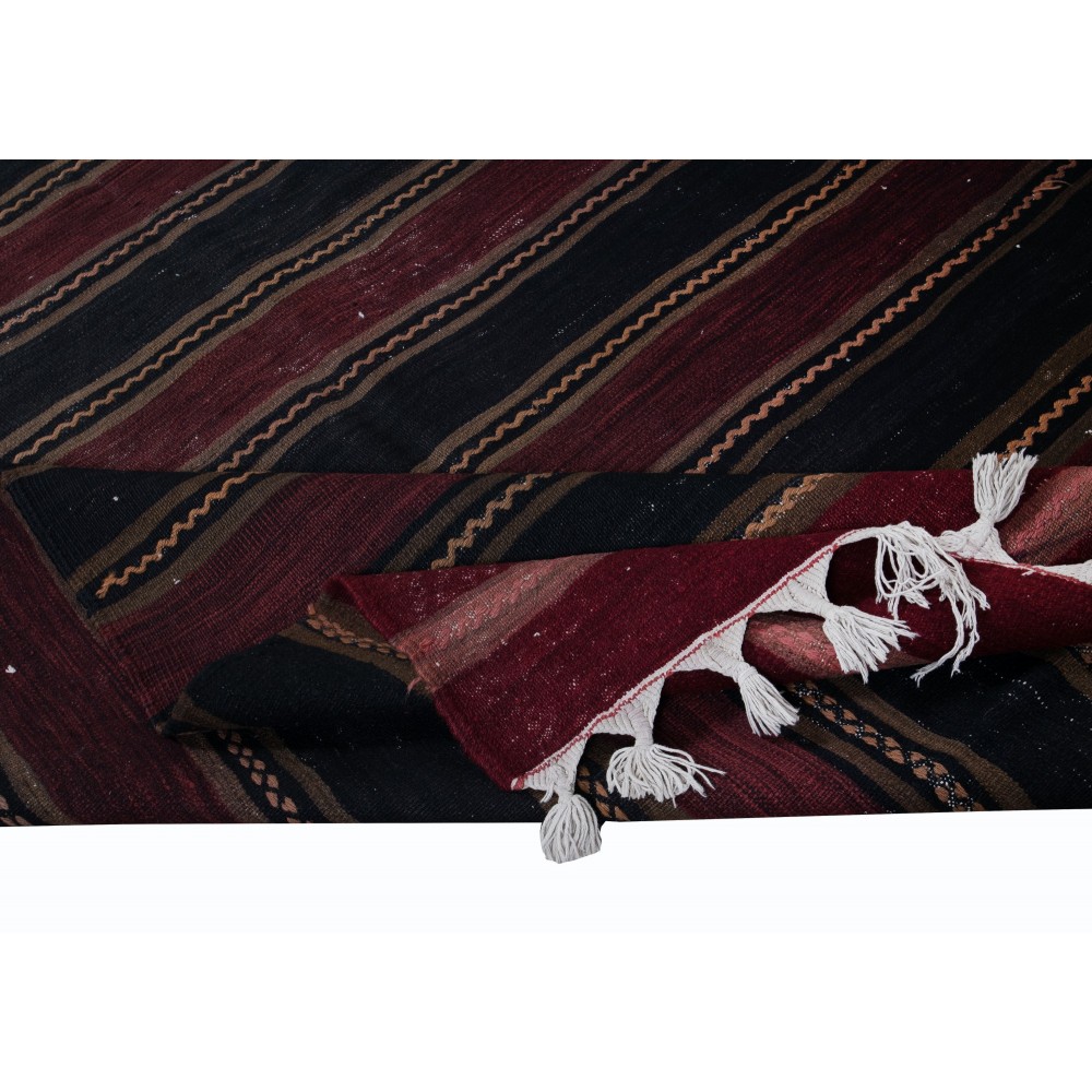 Hand-Woven Striped Anatolian Kilim Rug, Flat-Weve Vintage Carpet 100% Wool