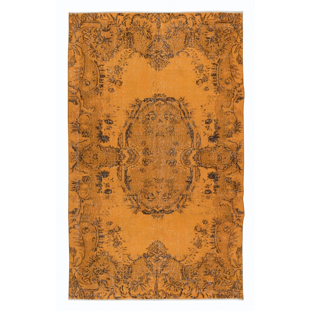 French Aubusson Inspired Orange Area Rug, Handwoven and Handknotted in Turkey