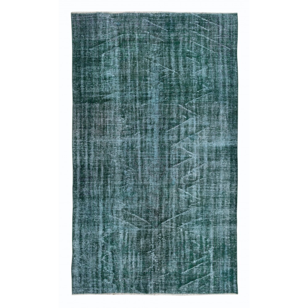 Modern Handmade Turkish Green Area Rug with Shabby Chic Style