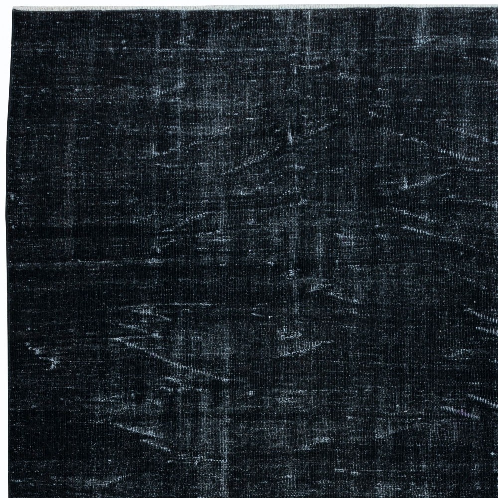Overdyed Wool Black Area Rug, Handmade in Turkey, Modern Upcycled Carpet