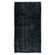 Overdyed Wool Black Area Rug, Handmade in Turkey, Modern Upcycled Carpet