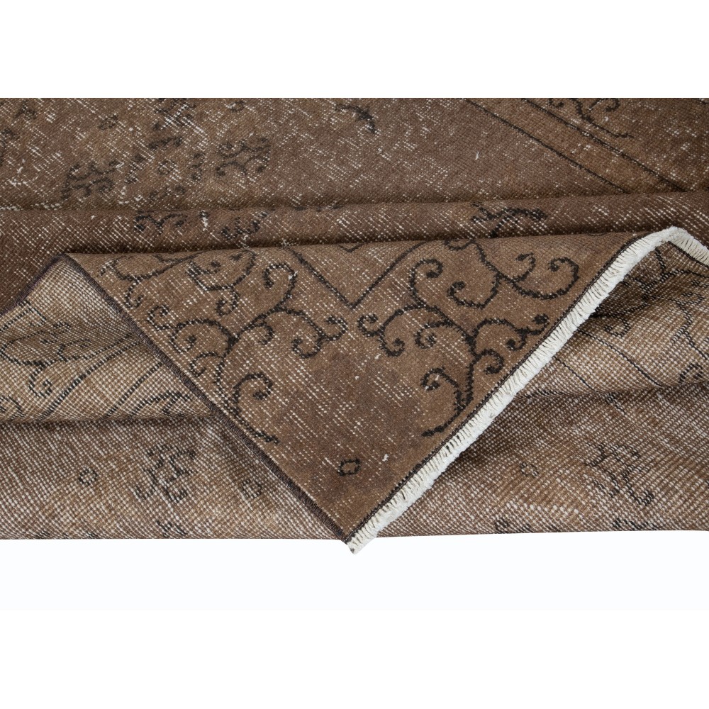 Room-Size Handmade Turkish Rug Re-Dyed in Brown for Modern Living Room Decor