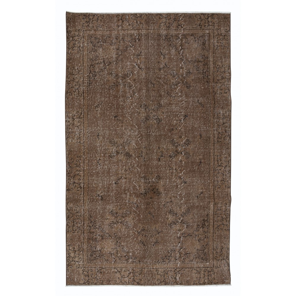 Room-Size Handmade Turkish Rug Re-Dyed in Brown for Modern Living Room Decor