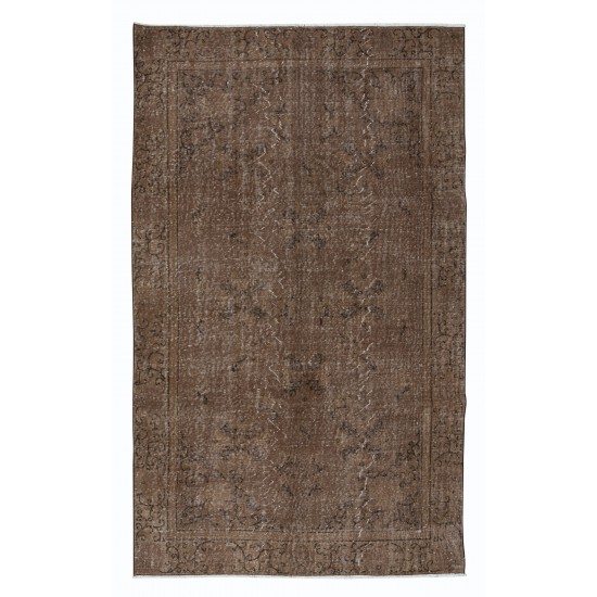Room-Size Handmade Turkish Rug Re-Dyed in Brown for Modern Living Room Decor