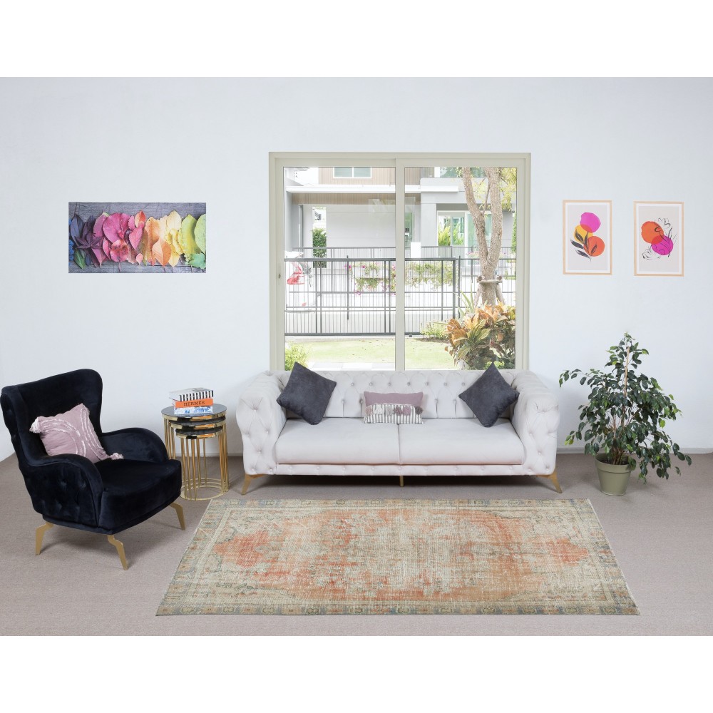 Hand Knotted Anatolian Rug, Mid-Century Shabby Chic Carpet