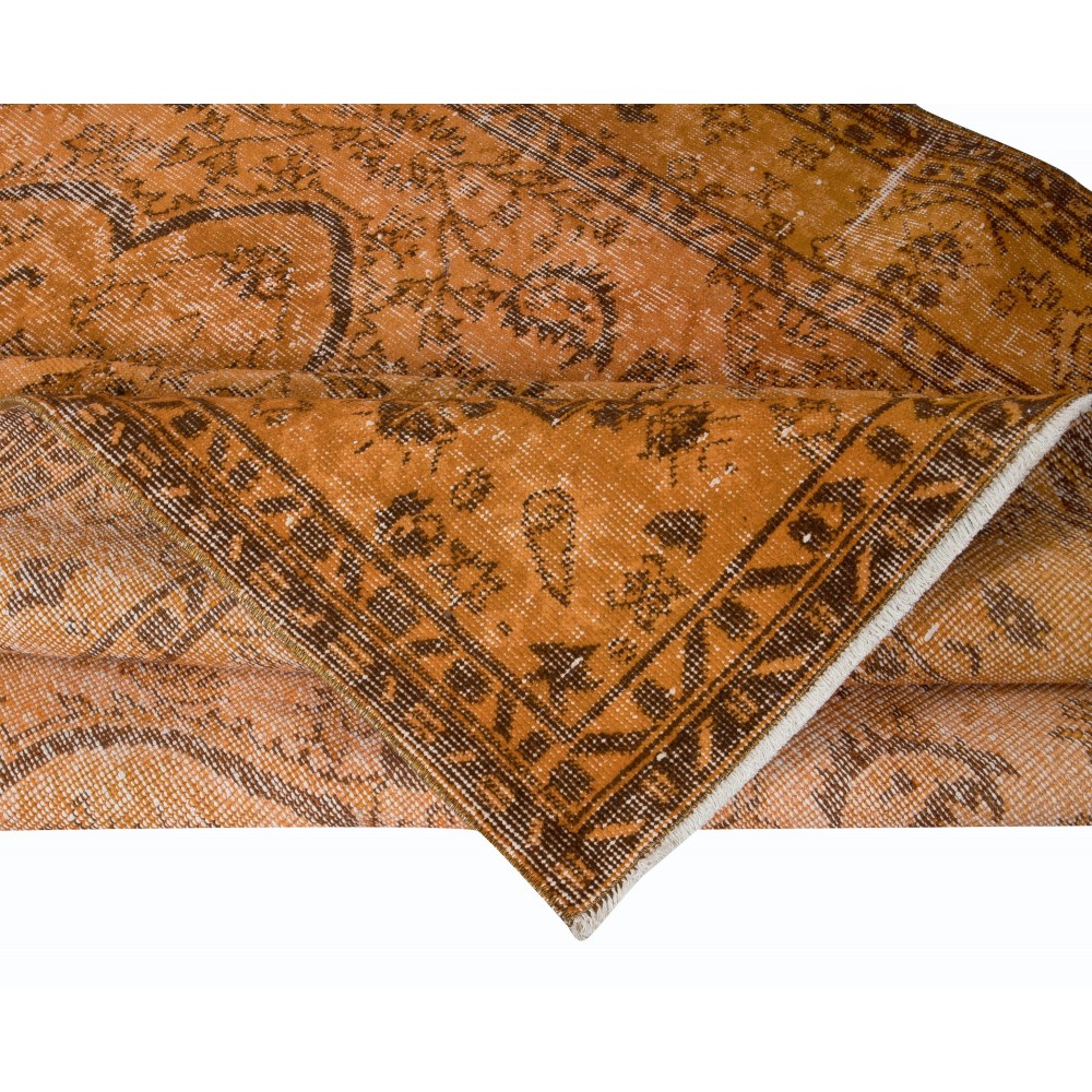 Vintage Orange Area Rug, Handwoven and Handknotted in Turkey