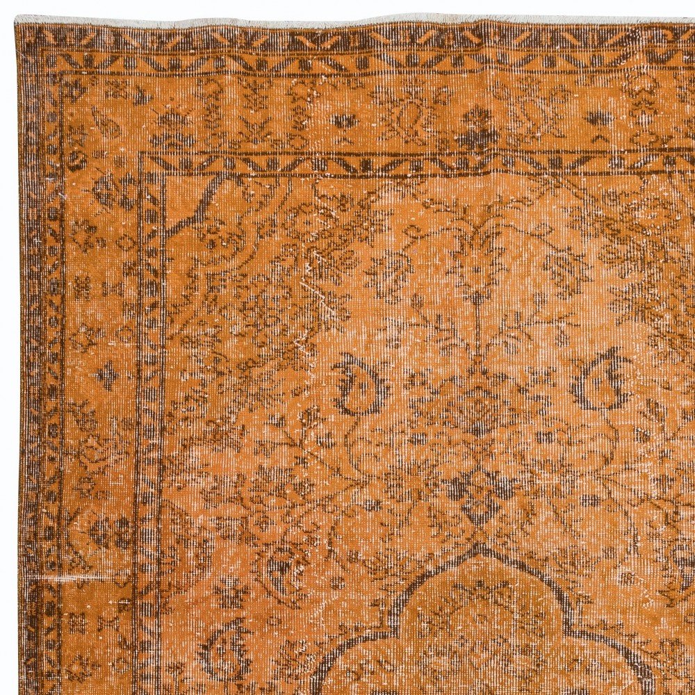 Vintage Orange Area Rug, Handwoven and Handknotted in Turkey