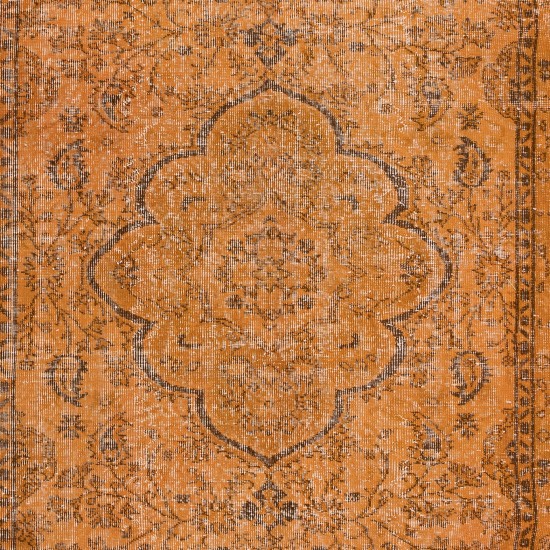 Vintage Orange Area Rug, Handwoven and Handknotted in Turkey