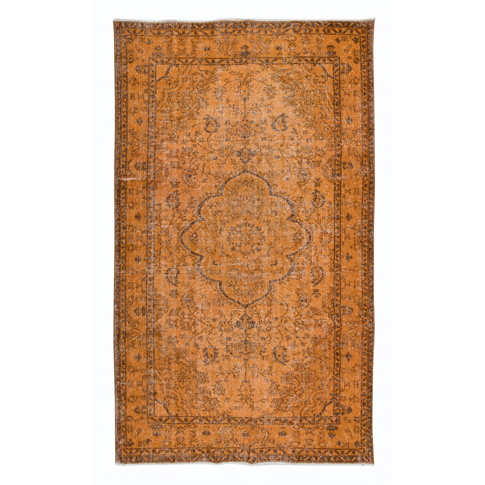 Vintage Orange Area Rug, Handwoven and Handknotted in Turkey