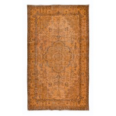 Vintage Orange Area Rug, Handwoven and Handknotted in Turkey