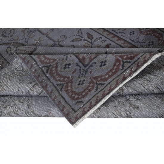 Contemporary Handmade Turkish Wool Area Rug in Shadow Grey & Brown Tones