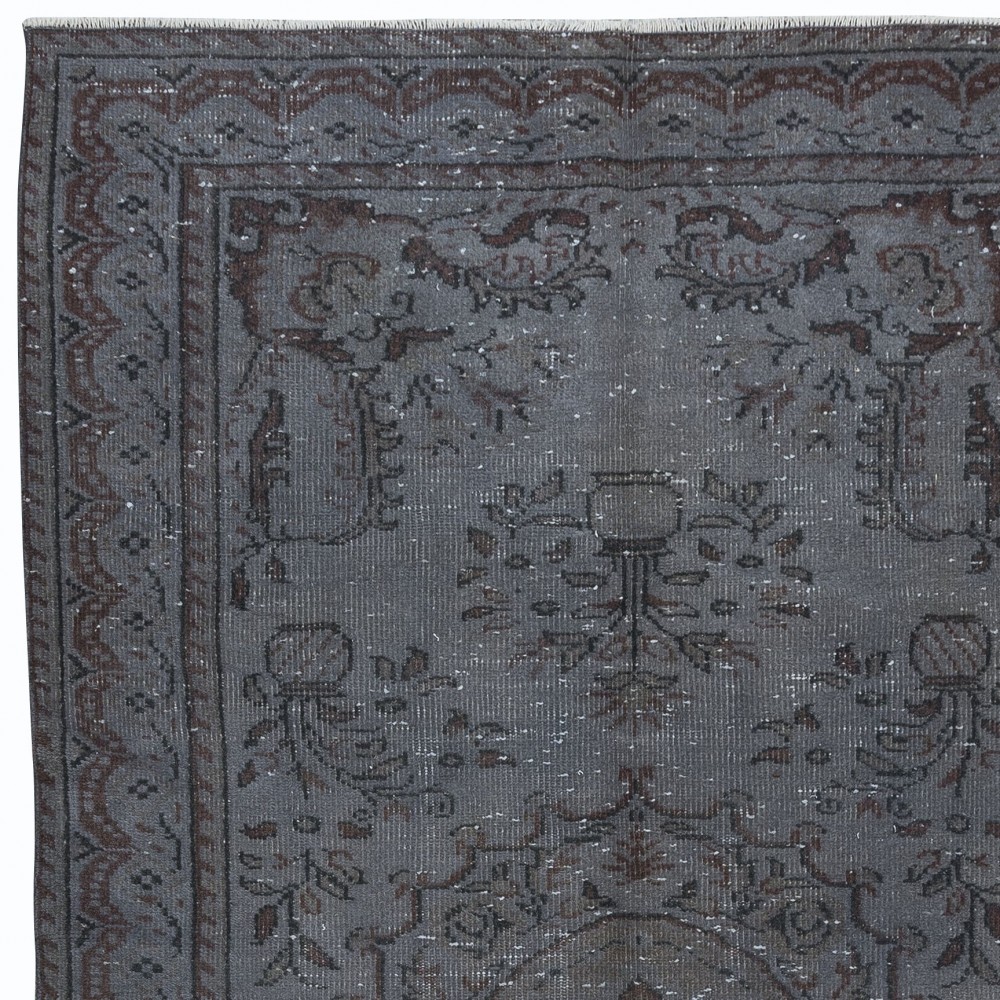 Contemporary Handmade Turkish Wool Area Rug in Shadow Grey & Brown Tones