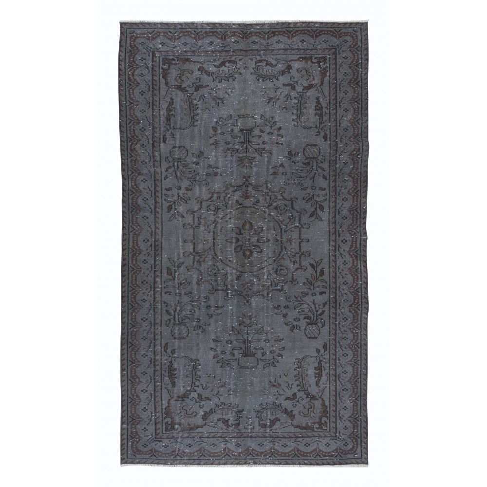 Contemporary Handmade Turkish Wool Area Rug in Shadow Grey & Brown Tones