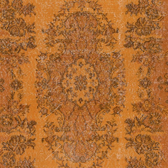 Handmade Turkish Salon Rug in Orange, Modern Bedroom Carpet with Medallion Design