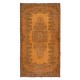 Handmade Turkish Salon Rug in Orange, Modern Bedroom Carpet with Medallion Design