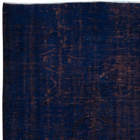 Handmade Navy Blue Area Rug, Modern Turkish Wool Carpet in Ultramarine Blue