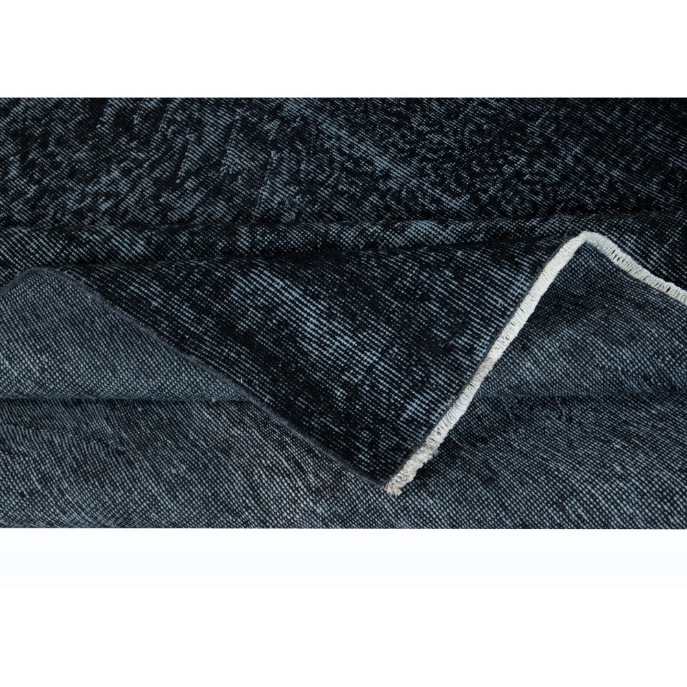 Handmade Turkish Room Size Wool Area Rug in Black & Bluish Black, Great 4 Modern Interiors