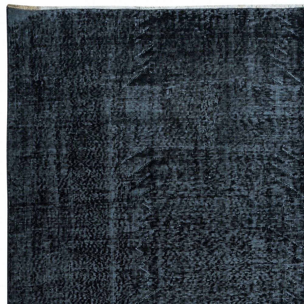 Handmade Turkish Room Size Wool Area Rug in Black & Bluish Black, Great 4 Modern Interiors