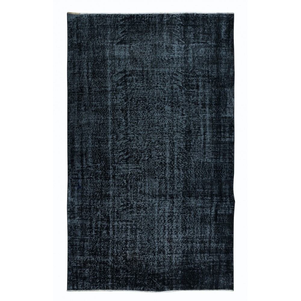 Handmade Turkish Room Size Wool Area Rug in Black & Bluish Black, Great 4 Modern Interiors