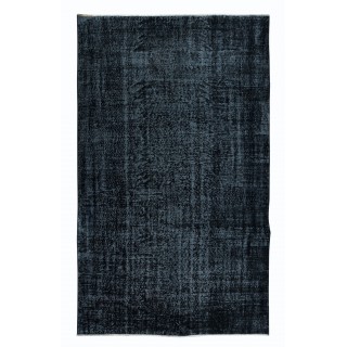 Handmade Turkish Room Size Wool Area Rug in Black & Bluish Black, Great 4 Modern Interiors