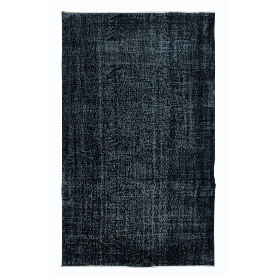 Handmade Turkish Room Size Wool Area Rug in Black & Bluish Black, Great 4 Modern Interiors