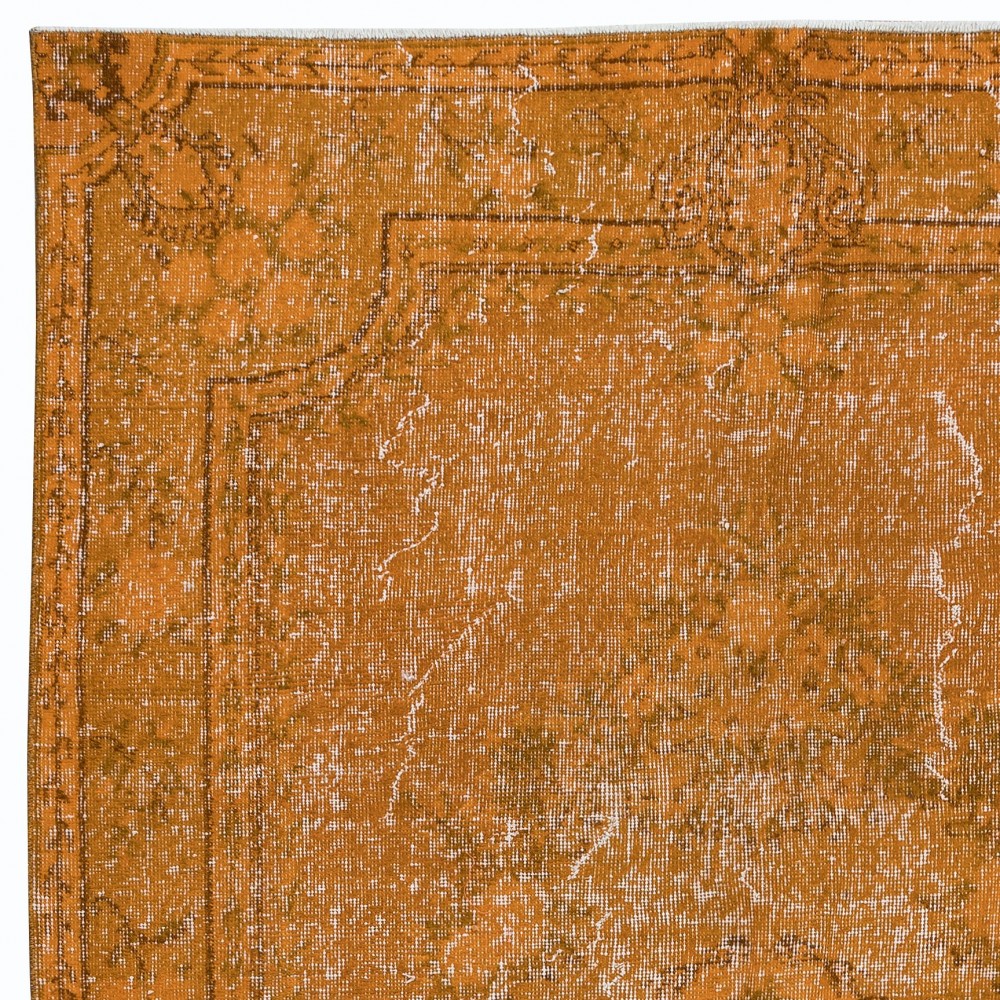 Orange Area Rug, Handmade Floor Covering, Upcycled Turkish Carpet Made of Wool & Cotton