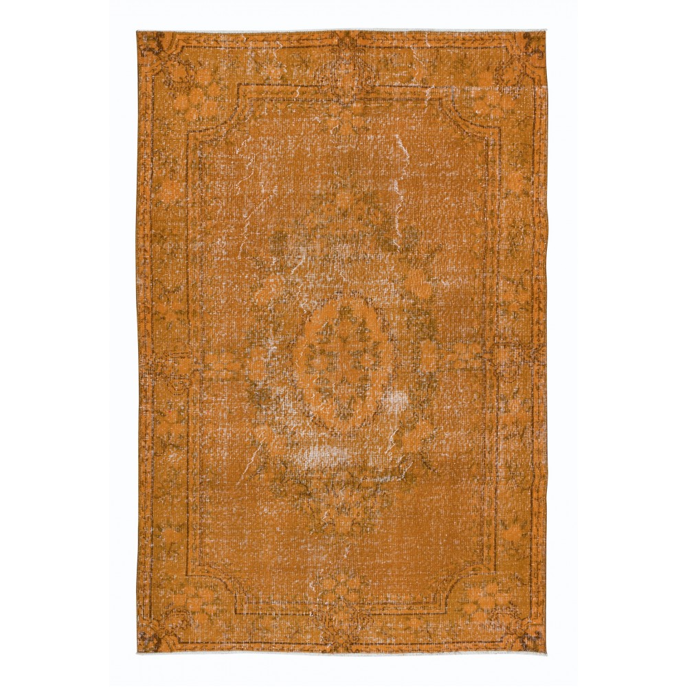 Orange Area Rug, Handmade Floor Covering, Upcycled Turkish Carpet Made of Wool & Cotton