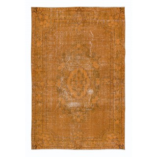 Orange Area Rug, Handmade Floor Covering, Upcycled Turkish Carpet Made of Wool & Cotton