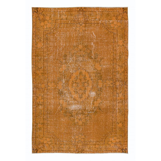 Orange Area Rug, Handmade Floor Covering, Upcycled Turkish Carpet Made of Wool & Cotton