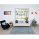 Floral Patterned Handmade Turkish Rug Over-Dyed in Light Blue