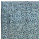 Floral Patterned Handmade Turkish Rug Over-Dyed in Light Blue
