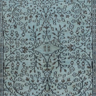 Floral Patterned Handmade Turkish Rug Over-Dyed in Light Blue Floral Patterned Handmade Turkish Rug Over-Dyed in Light Blue